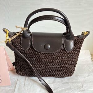 Brown Woven Top-Handle and Crossbody Bag
